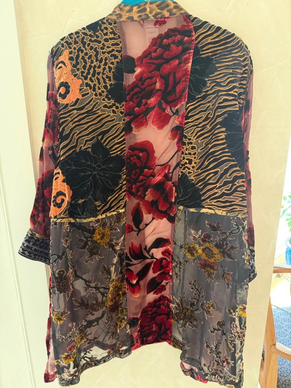 John Mark Sheer Floral & Leopard Kimono - Burgundy/Gold NWT - Picture 5 of 5
